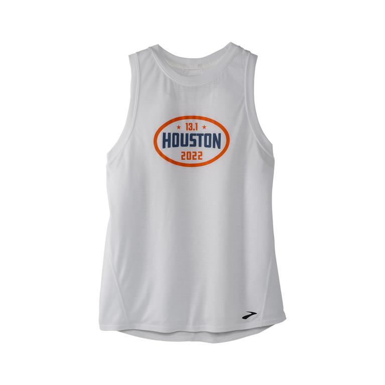 Brooks HOUSTON22 DISTANCE GRAPHIC Running Tank Top Womens Online - White/13.1 Houston (PLE650873)